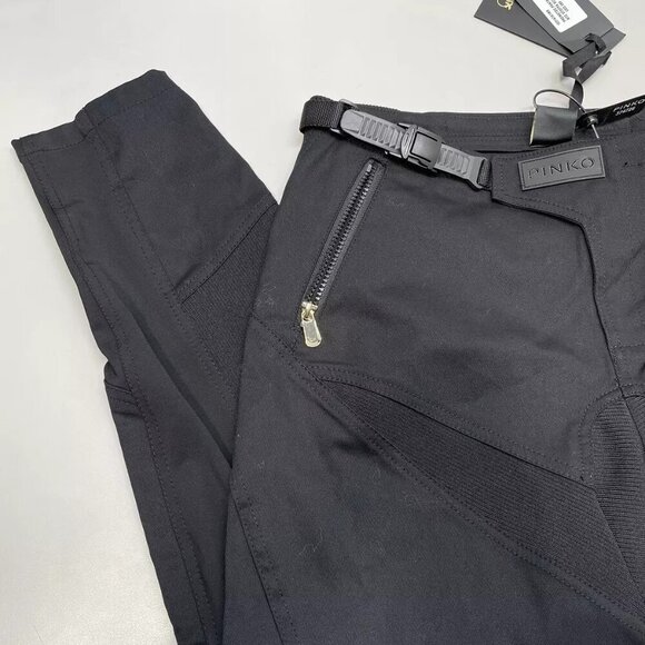 NEW PINKO Women's Pants Logo Patch Cropped Bottoms Size 42/US M Black - Picture 2 of 6